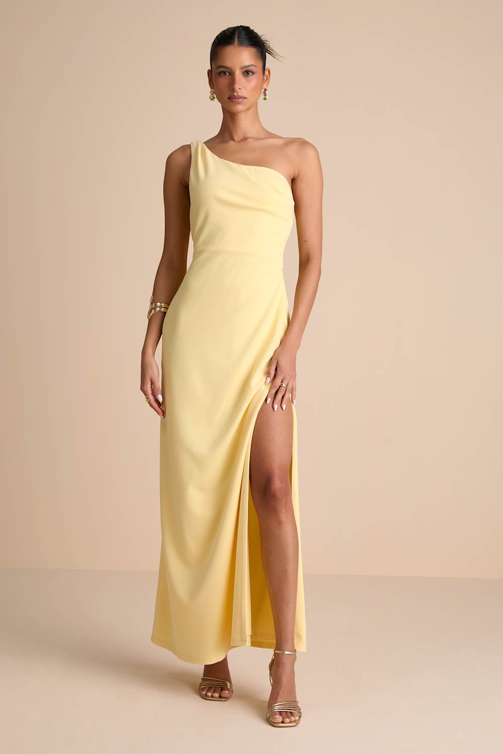 Maevyn Light Yellow Cowl Back Column Maxi Dress
