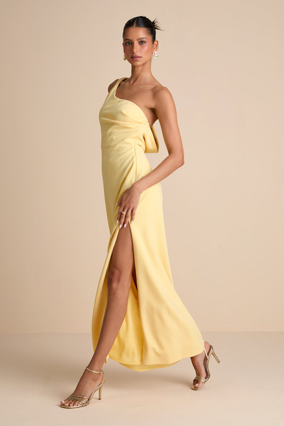 Maevyn Light Yellow Cowl Back Column Maxi Dress 5