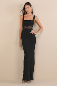 Onetta Black Mesh Column Maxi Dress 1