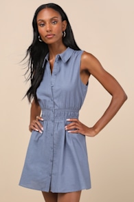 Jaliyah Blue Collared Button-Front Mini Dress 2