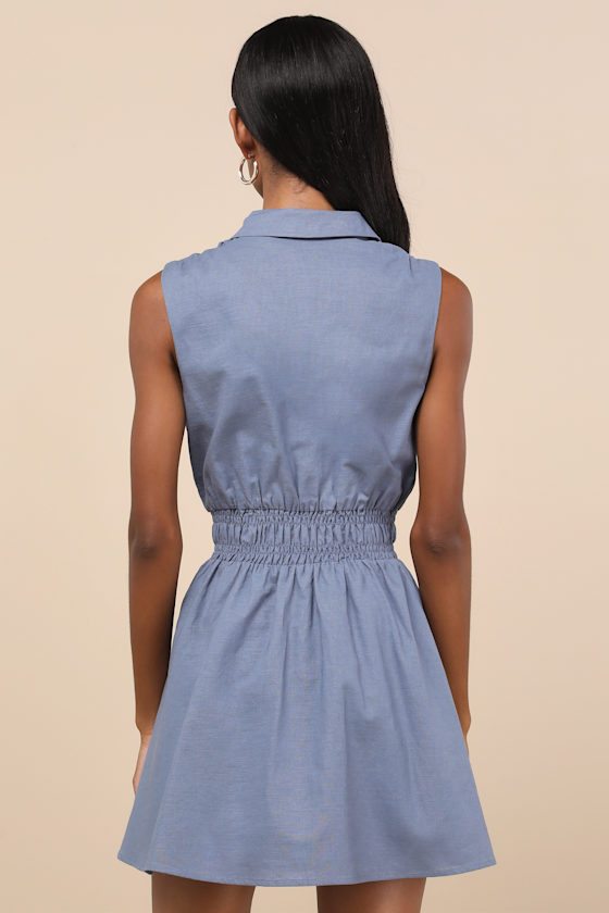 Jaliyah Blue Collared Button-Front Mini Dress