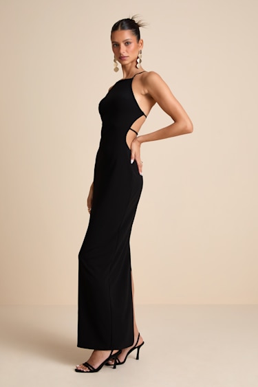 Black Cutout Column Maxi Dress | Womens | X-Large | 100% Polyester | Lulus Black Cutout Column Maxi Dress | Womens | X-Large | 100% Polyester | Lulus