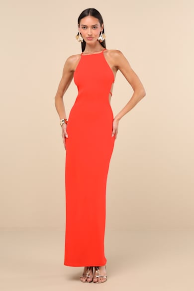 open lace back dress Coconut Grove Maxi Dress in Orange Curves – Impressions Online Boutique main image 1