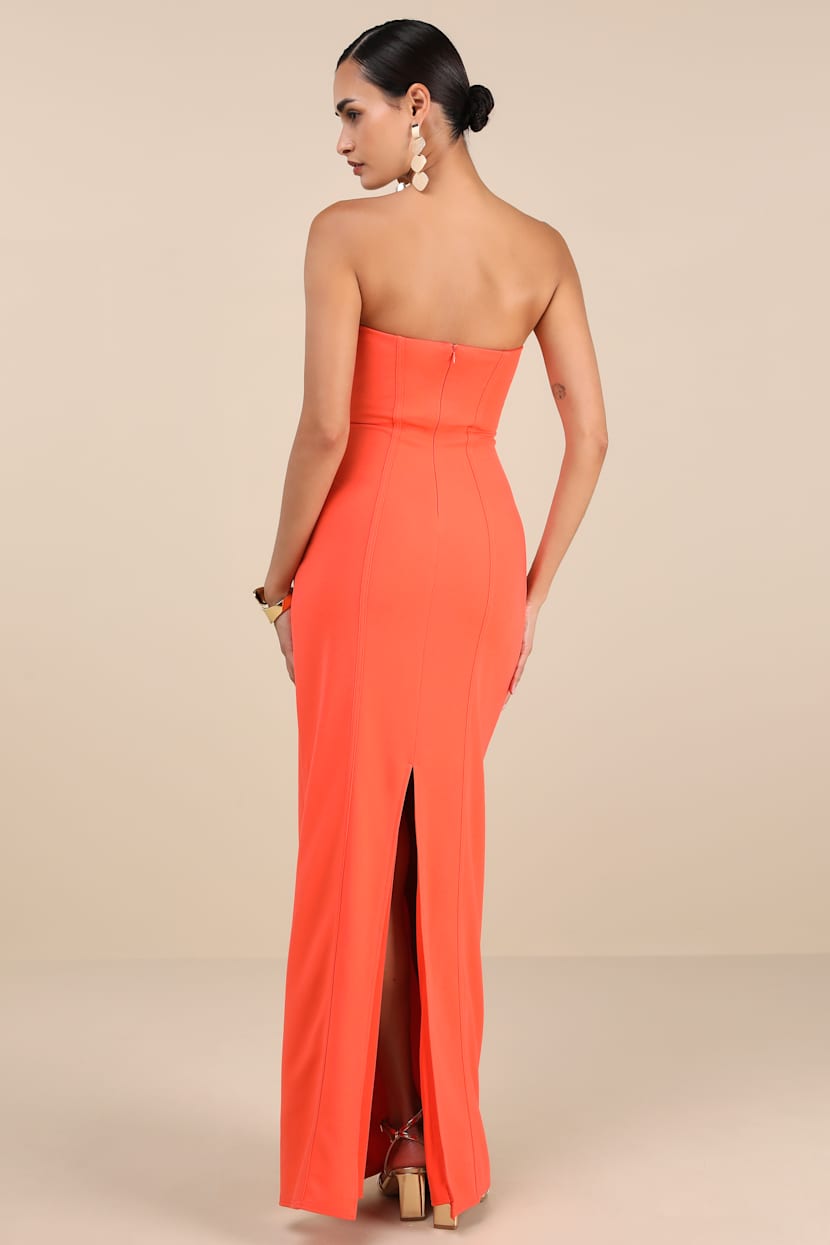 Ismene Bright Orange Seamed Strapless Maxi Dress