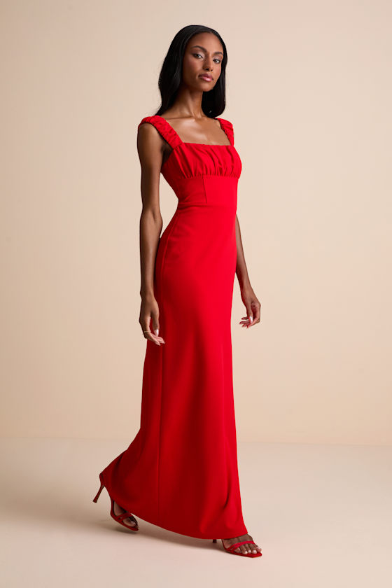 Tayla Red Sleeveless Ruched Column Maxi Dress 2