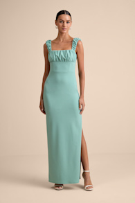 Tayla Sage Sleeveless Ruched Column Maxi Dress 1