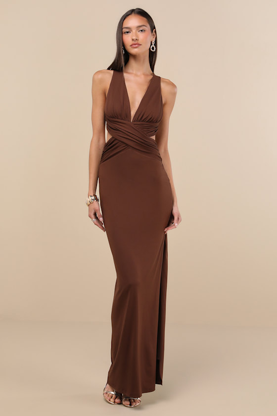 Alexandria Brown Backless Column Maxi Dress 1