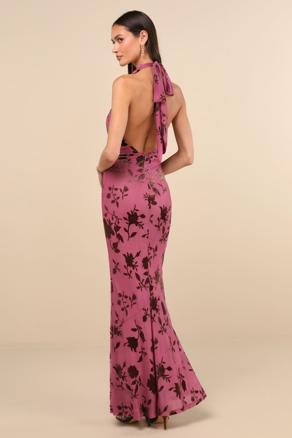 Renatta Mauve Purple Floral Burnout Mesh Maxi Dress