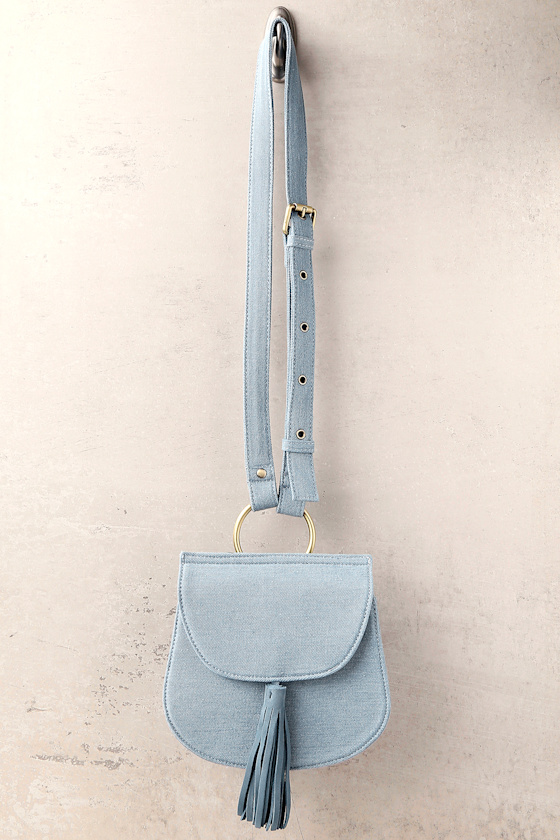 Cute Light Blue Denim Purse Suede Leather Purse