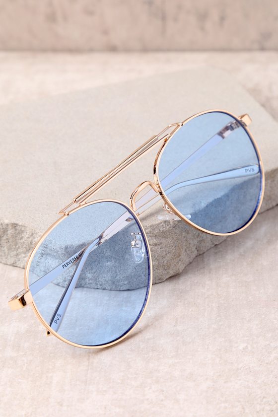 Perverse Crisp Gold and Light Blue Aviator Sunglasses 3
