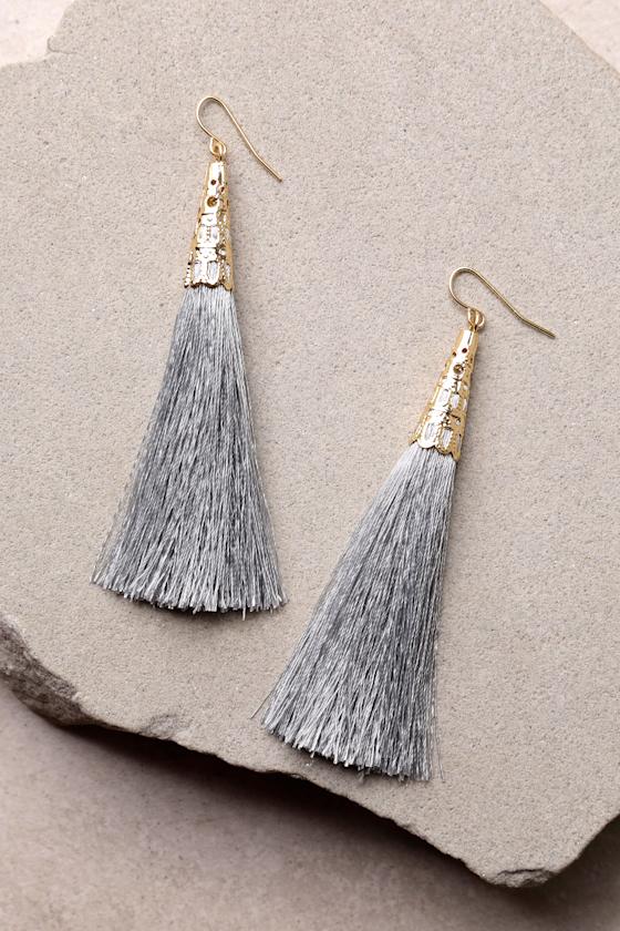 Chic Grey Earrings Tassel Earrings Fringe Earrings Lulus