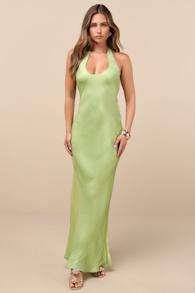 Lashay Light Green Satin Halter Mermaid Maxi Dress 2