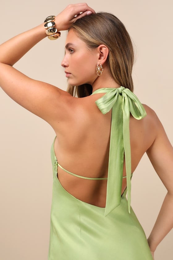 Light Green Satin Dress - Halter Maxi Dress - Mermaid Maxi Dress - Image 9