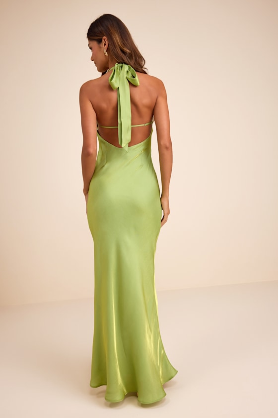 Light Green Satin Dress - Halter Maxi Dress - Mermaid Maxi Dress - Image 4
