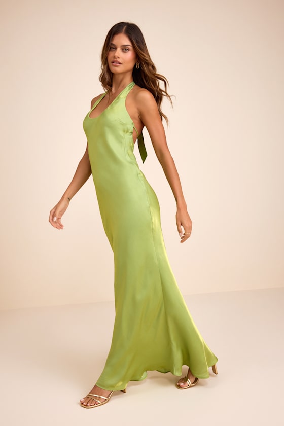Light Green Satin Dress - Halter Maxi Dress - Mermaid Maxi Dress - Image 5