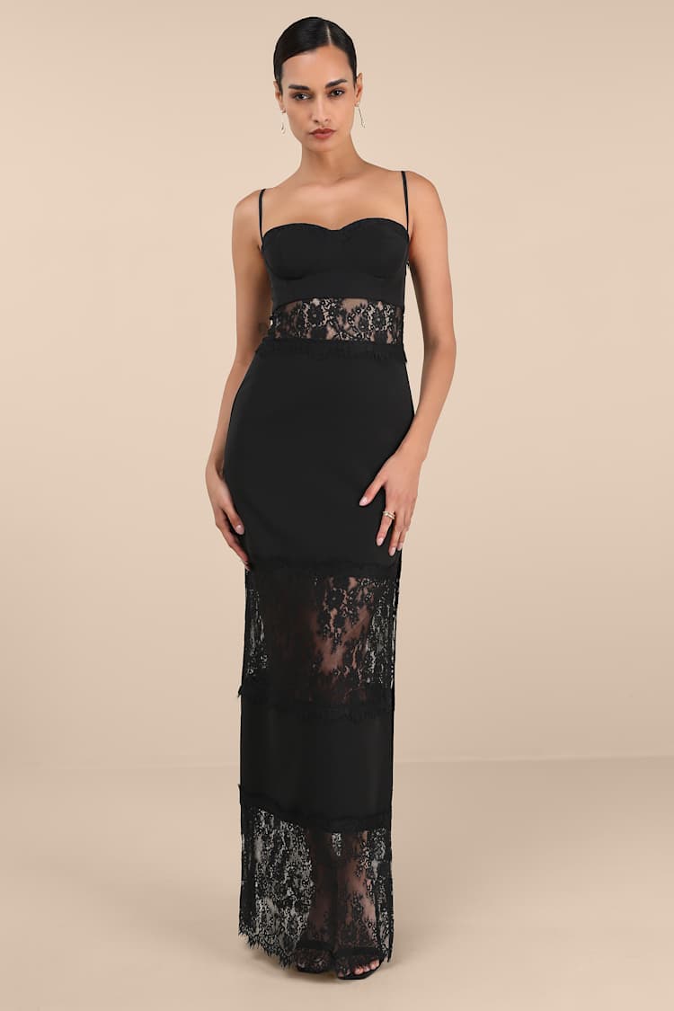 Black Lace Maxi Dress - Black Column Dress - Bustier Maxi Dress - Lulus