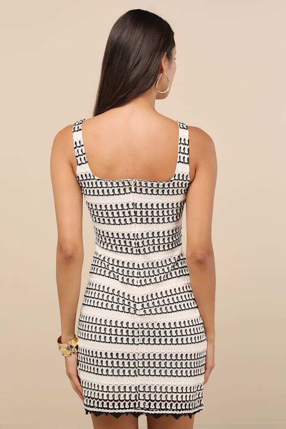 Alianora Cream and Black Crochet Mini Dress - thumbnail 2