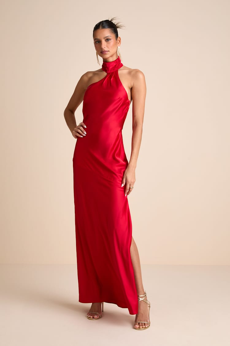 Madalena Red Satin Cowl Back Maxi Dress