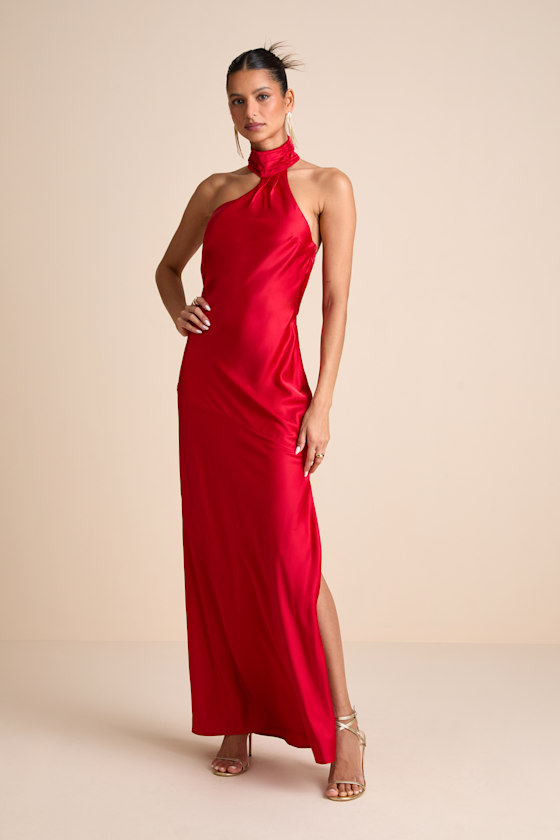 Madalena Red Satin Cowl Back Maxi Dress 2