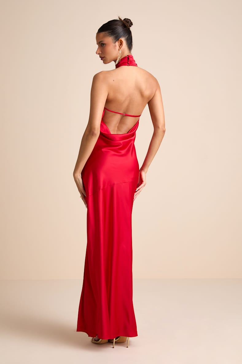 Madalena Red Satin Cowl Back Maxi Dress