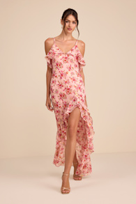Tameron Pink Floral Ruffled High-Low Maxi Dress 1
