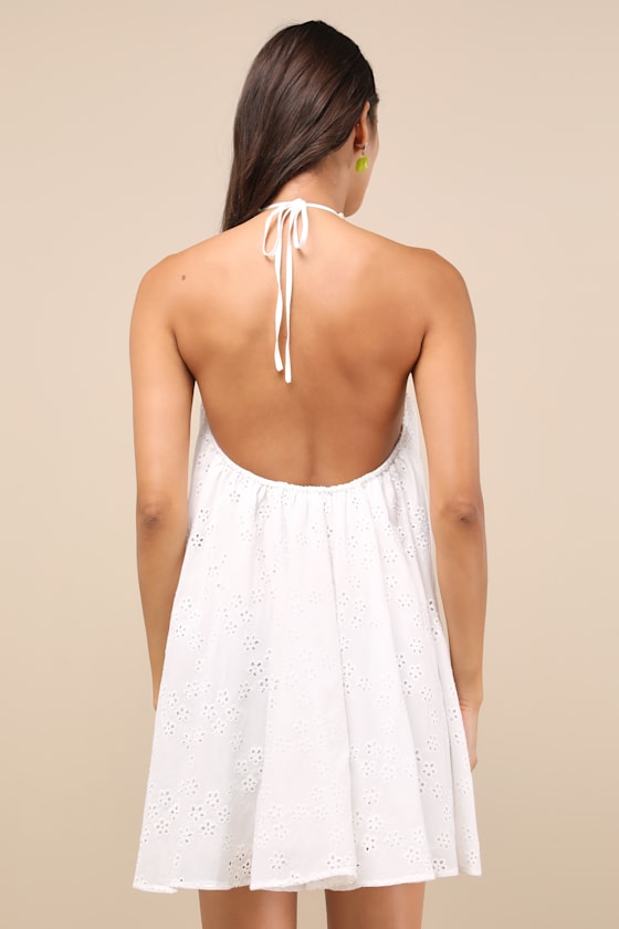 Mina White Eyelet Embroidered Shift Mini Dress