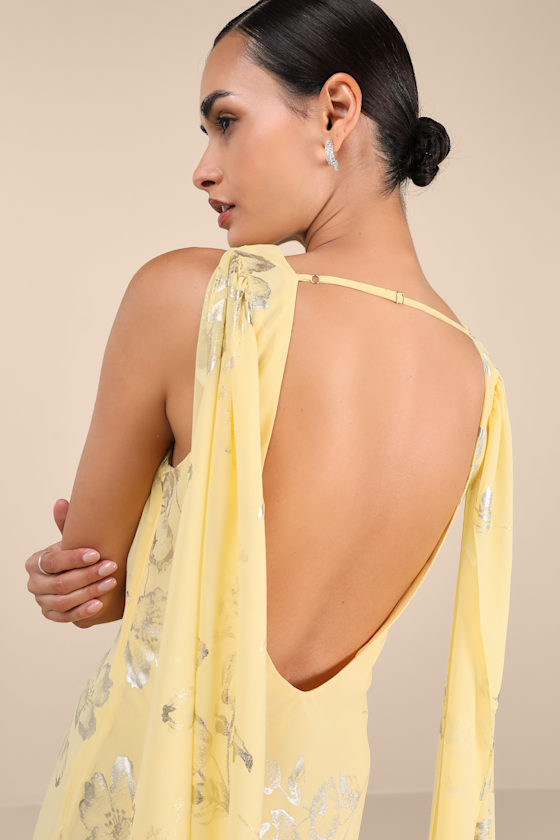 Image of Sidonia Yellow and Gold Floral Cowl Sash Maxi Dress