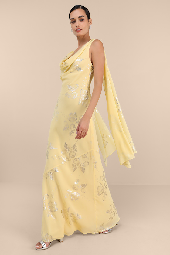 Sidonia Yellow and Gold Floral Cowl Sash Maxi Dress