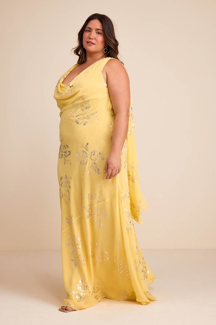 Yellow & Gold Floral Dress - Backless Gown - Cowl Neck Maxi Dress - Lulus Yellow & Gold Floral Dress - Backless Gown - Cowl Neck Maxi Dress - Lulus