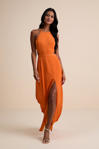 Nettie Orange Halter Backless Maxi Dress 1
