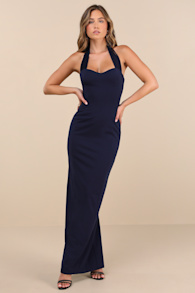 Tove Navy Halter Neck Column Maxi Dress 1