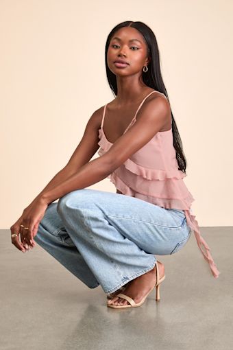 Luscinia Light Pink Textured Ruffled Cami Top 1