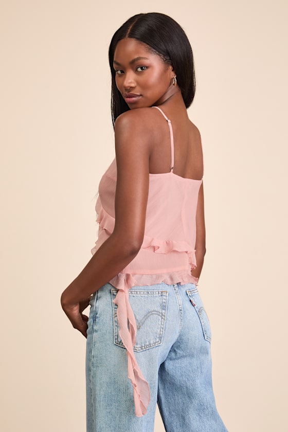 Light Pink Cami Top - Ruffled Cami Top - Textured Cami Top - Image 3