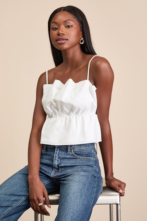 Elaia White Poplin Gathered Peplum Cami Top 1