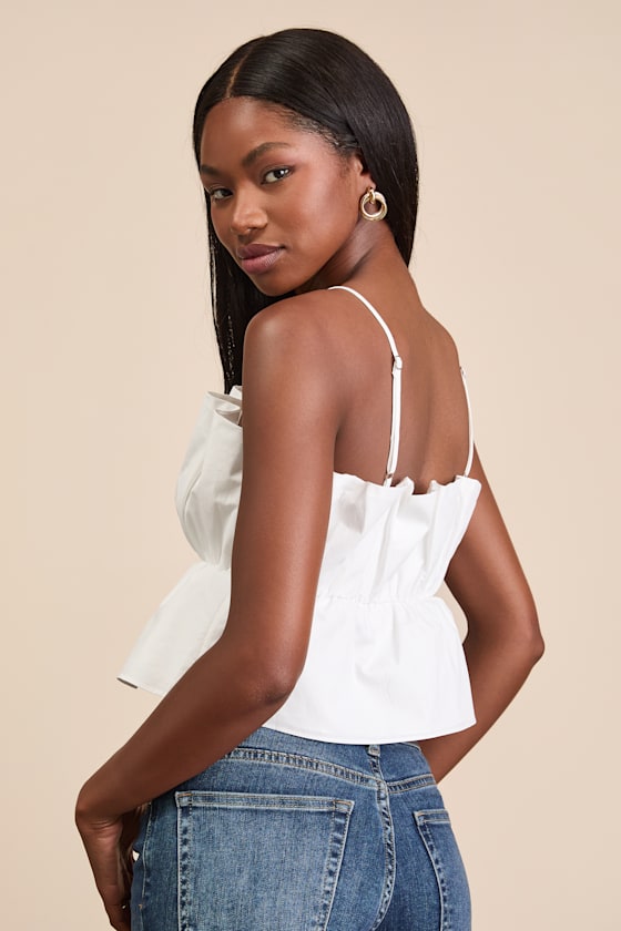 White Poplin Top - Gathered Ruffly Top - Peplum Cami Top - Lulus