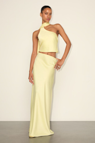 Marabella Light Yellow Satin High-Rise Maxi Skirt 1