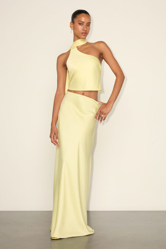 Marabella Light Yellow Satin High-Rise Maxi Skirt 1