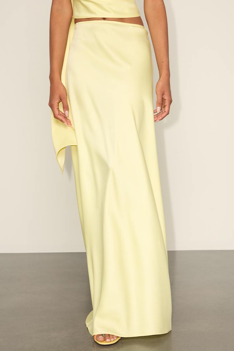 Marabella Light Yellow Satin High-Rise Maxi Skirt