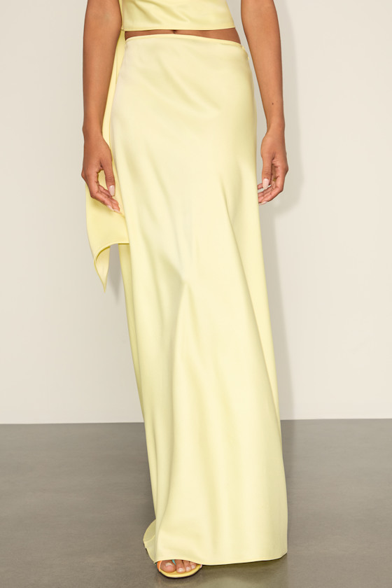 Marabella Light Yellow Satin High-Rise Maxi Skirt 2