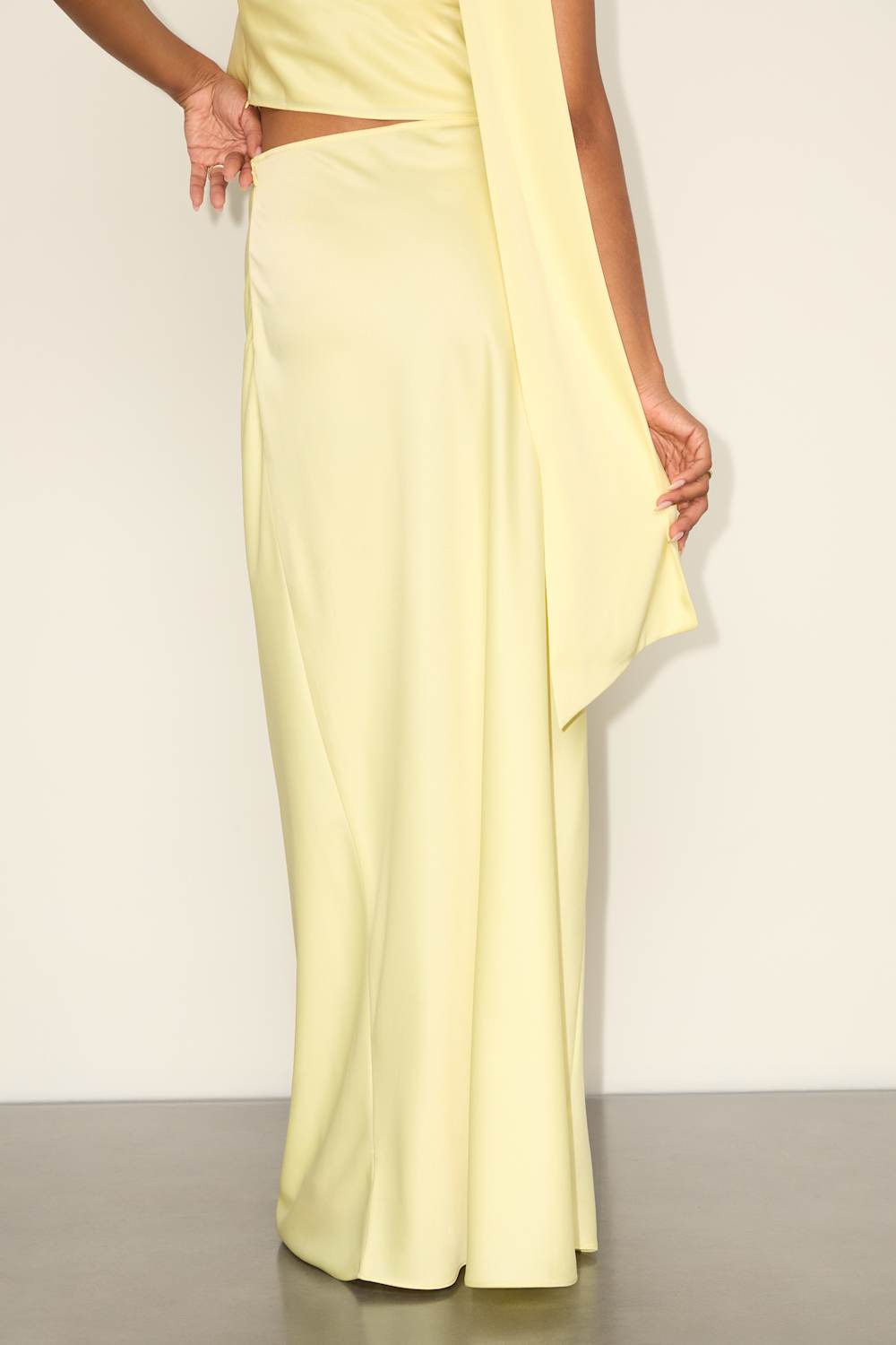 Marabella Light Yellow Satin High-Rise Maxi Skirt