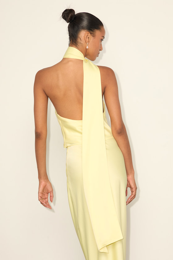 Marabella Light Yellow Satin One-Shoulder Sash Top 2