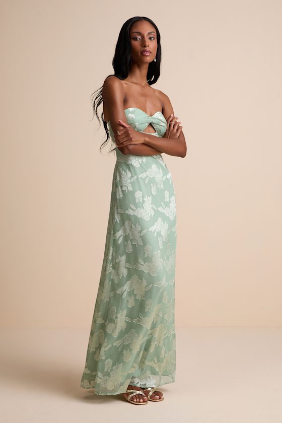 ★YESEYESEE★ SN Jacquard LS Sage Green Sage Green Maxi Dress - Sage Bridesmaid Dress - Floral Maxi