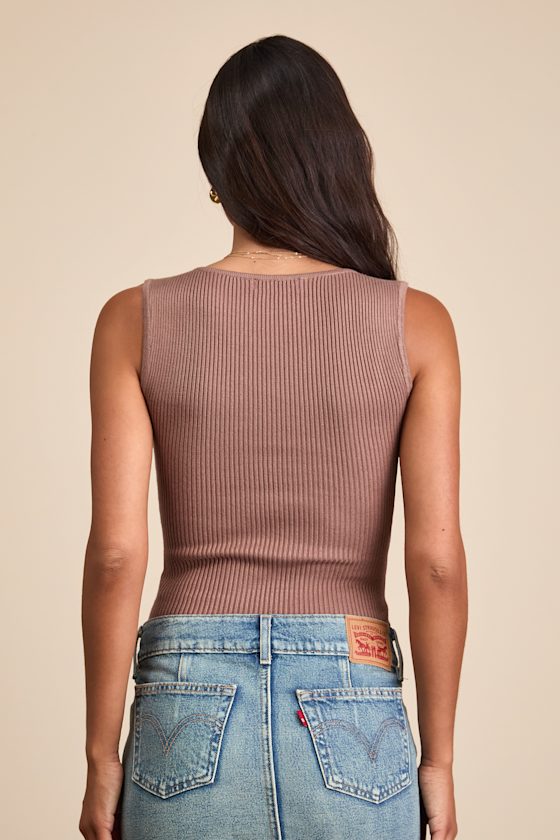 Sella Mauve Ribbed Sleeveless Sweater Knit Bodysuit