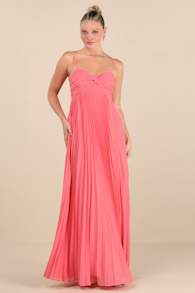 Jolette Coral Pink Pleated Knot-Front Maxi Dress 3