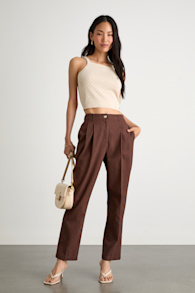 Sophisticated Company Brown Linen Straight Leg Trousers 1