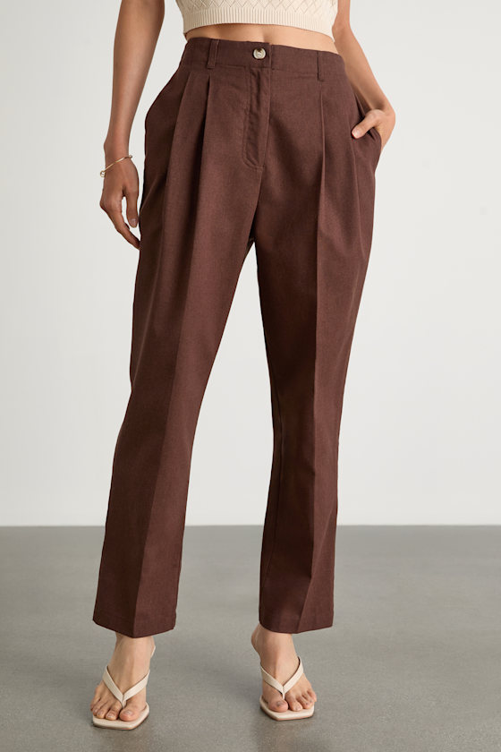 Sophisticated Company Brown Linen Straight Leg Trousers 2