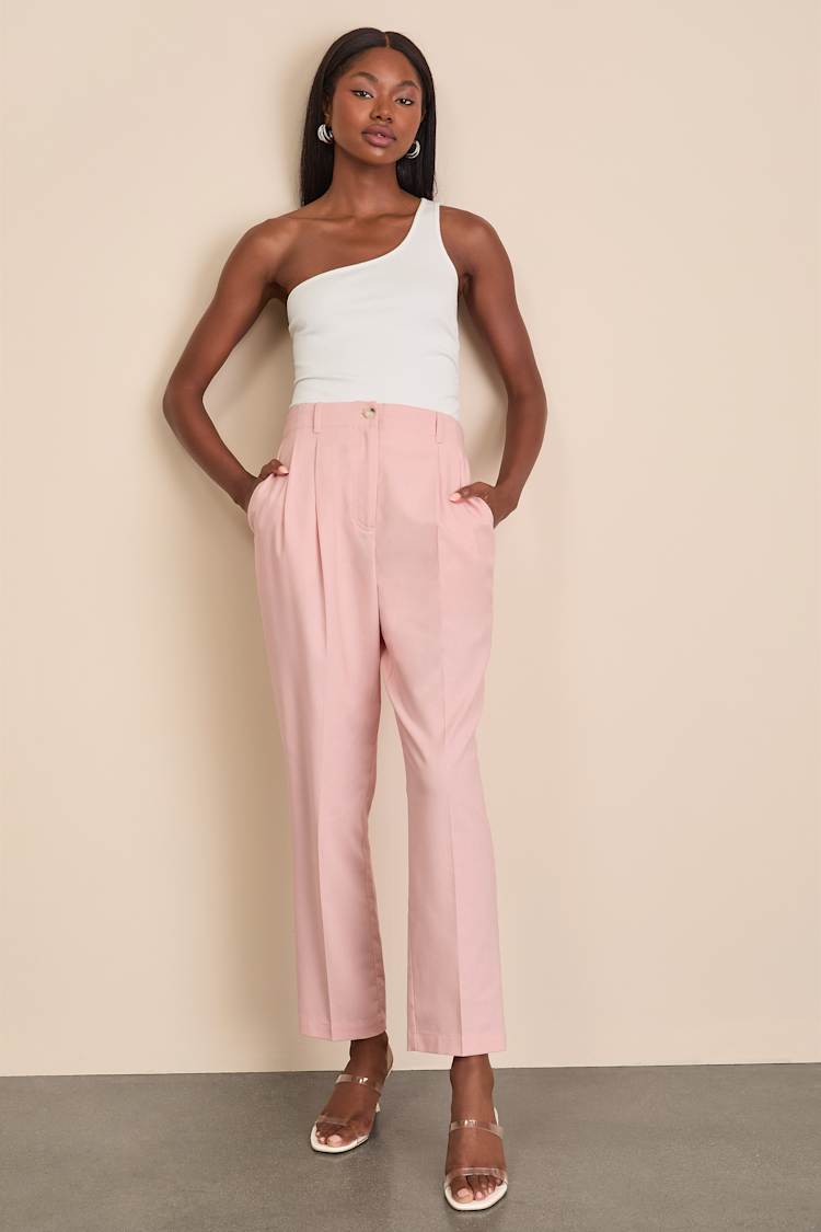 light pink dress pants for women Women's Victoria High Waisted Dress Pants in Light Pink Size Small
