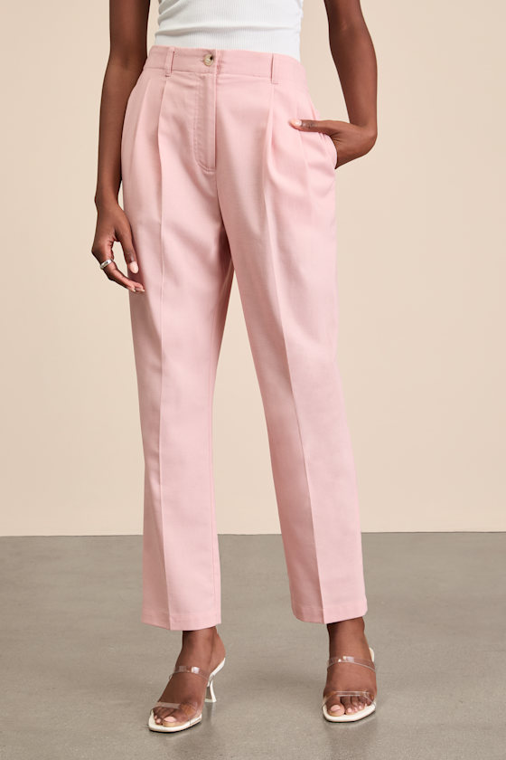 Sophisticated Company Light Pink Linen Straight Leg Trousers 3