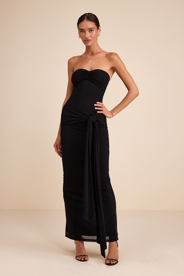 Black Knotted Strapless Mermaid Maxi Dress | Womens | X-Large (Available in XS, S, M, L) | 100% Polyester | Lulus