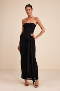 Kaisla Black Knotted Strapless Mermaid Maxi Dress 2